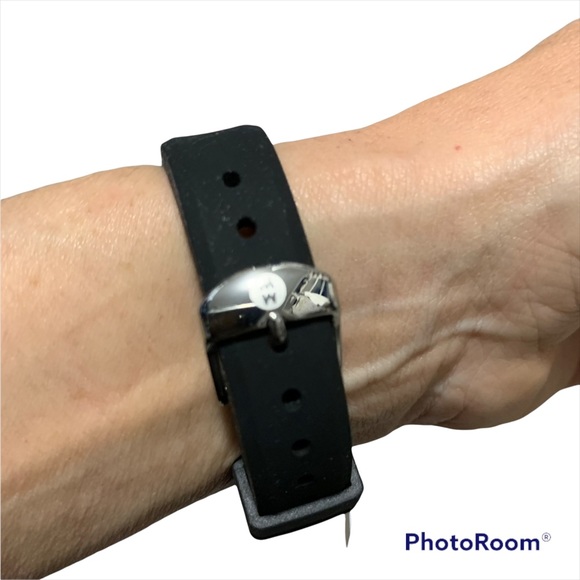 NEW! Michele MWW27C000002 Cape Chrono silver topaz silicone rubber band black - Picture 6 of 7